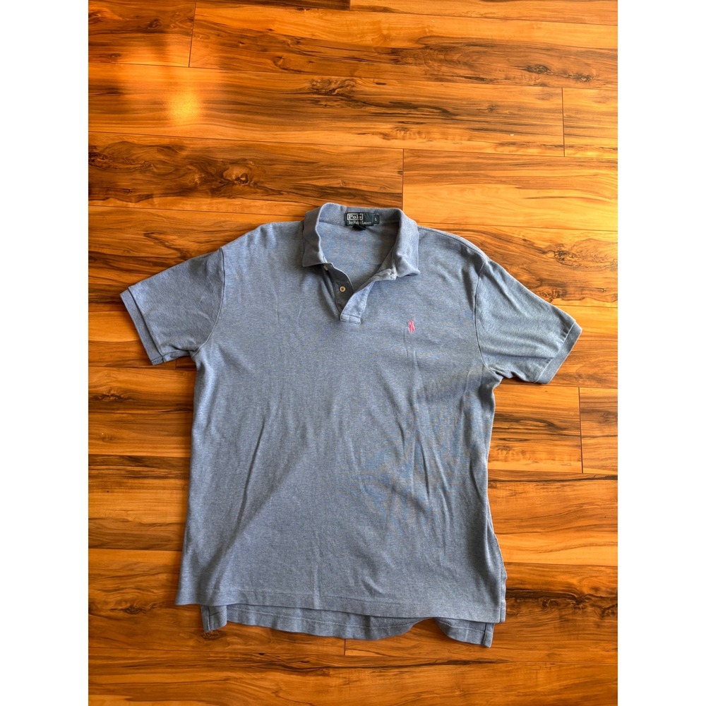 Polo Ralph Lauren Mens Large Blue Short Sleeve Cotton Polo Shirt Pink Pony Logo